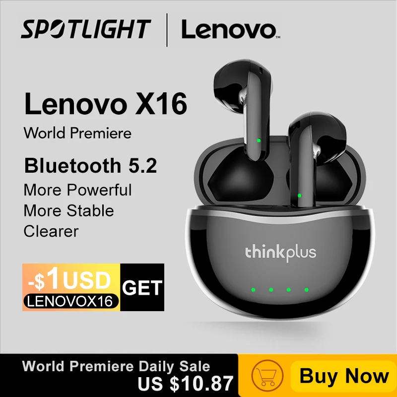 100% Eredeti Lenovo X16 10DB Fejhallgató Bluetooth 5.2 Vezeték nélküli Fülhallgató Sztereó Sport Fülhorgot Fülhallgató Dual HD Mikrofon1