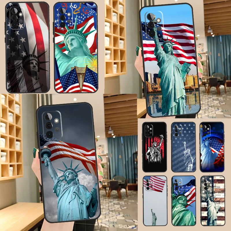 Amerikai Zászló a Szabadság-Szobor tok Samsung Galaxy A14-es V34 A53 A54 A33 A12 A13 A22 A32 A52 A72 a51-es A71 A52S Borító0