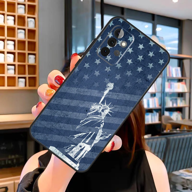 Amerikai Zászló a Szabadság-Szobor tok Samsung Galaxy A14-es V34 A53 A54 A33 A12 A13 A22 A32 A52 A72 a51-es A71 A52S Borító5