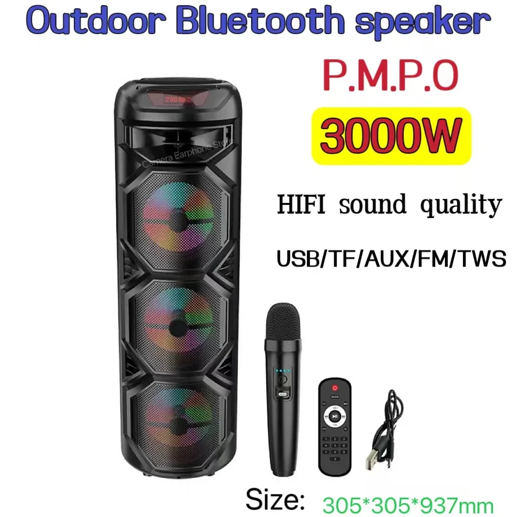 Caixa De som 3000W Magas Fogyasztású Bluetooth Hangszóró 12 Inch Kültéri Hordozható Mélynyomó 3D Sztereó Surround Hangzás Oszlop Music Center0