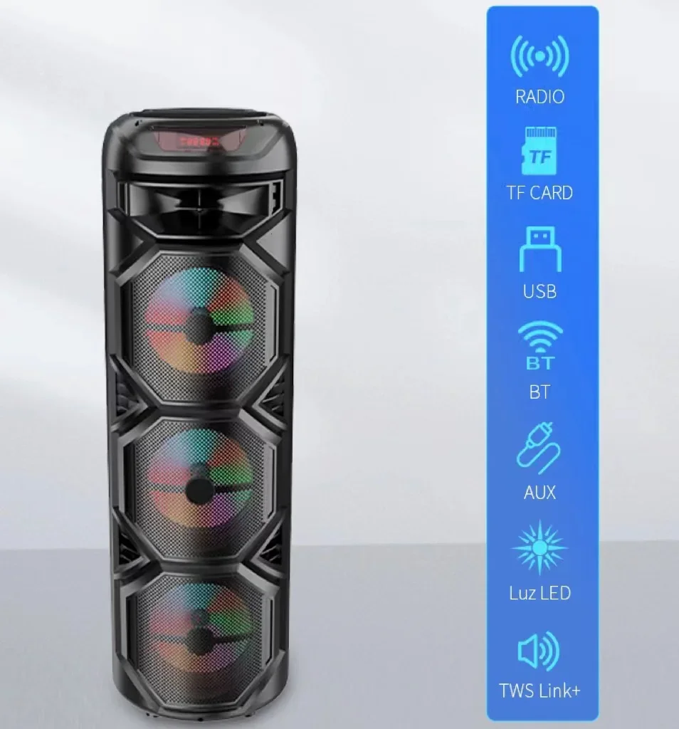Caixa De som 3000W Magas Fogyasztású Bluetooth Hangszóró 12 Inch Kültéri Hordozható Mélynyomó 3D Sztereó Surround Hangzás Oszlop Music Center2