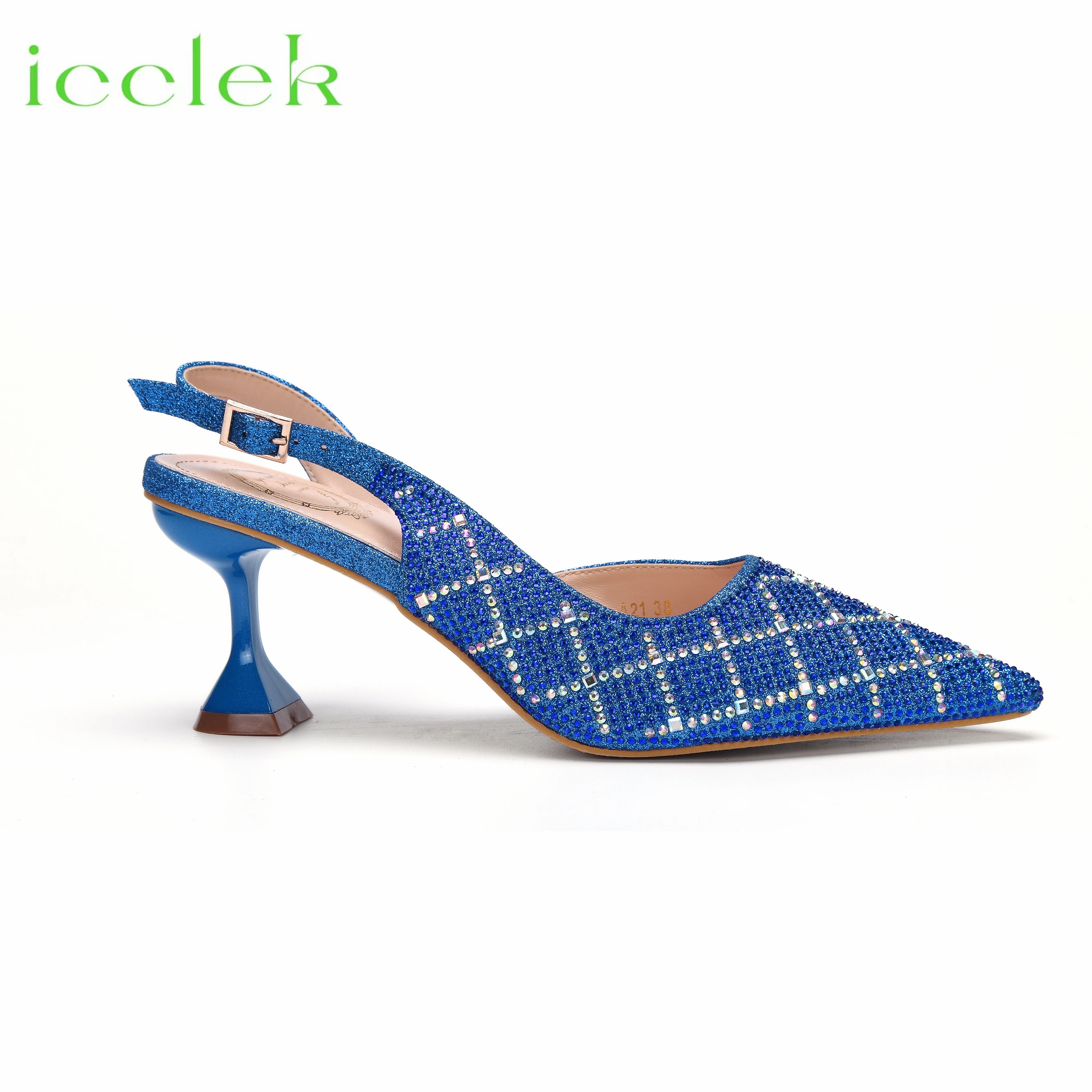 Royal Kék Magassarkú Szandál Hölgy 2023 Luxus Design Teljes Gyémánt Hegyes Toe Esküvői Cipő, Puha Táska Beállított Fél2