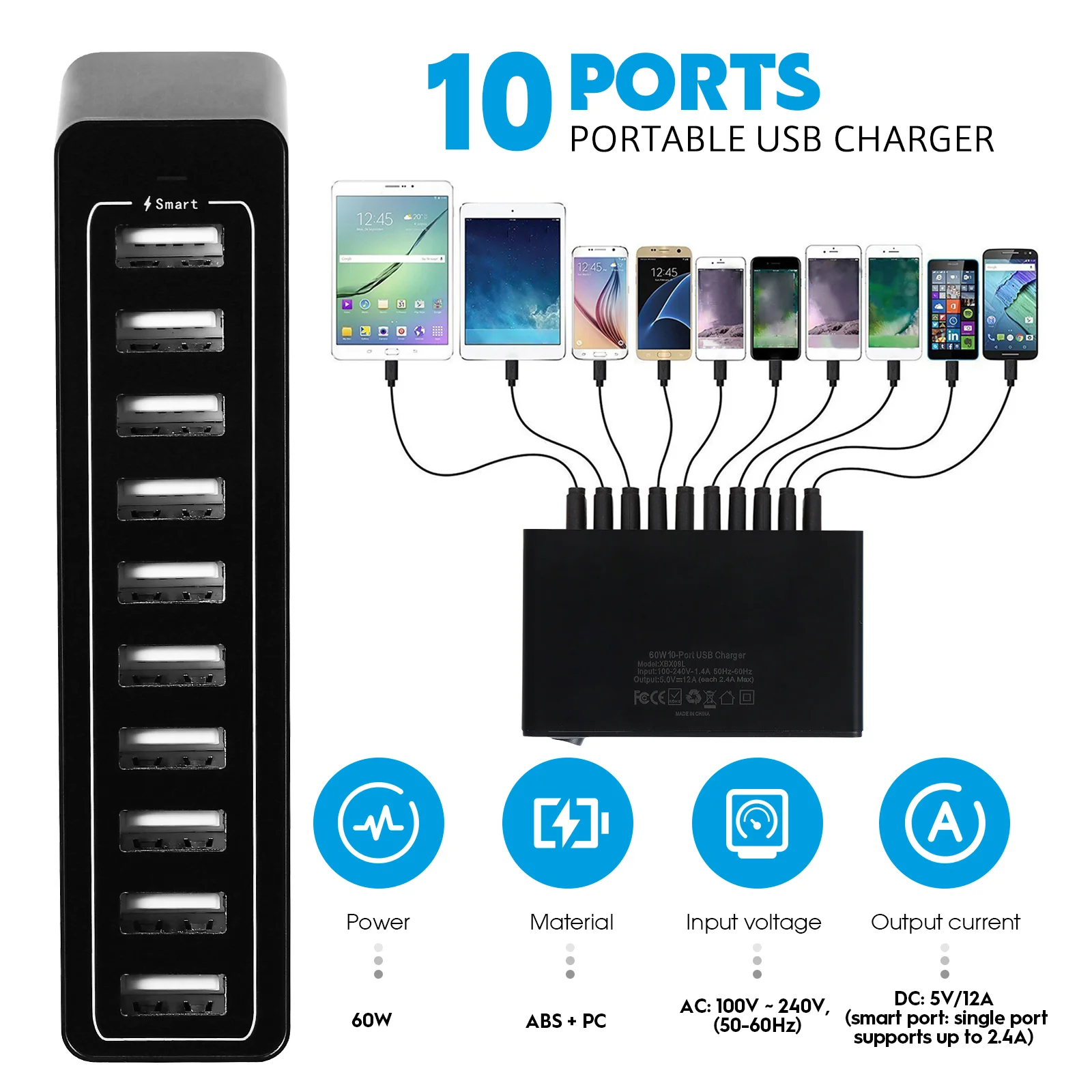 10 Port mobiltelefon USB-Eszköz töltőállomás Abs Több Eszközök1