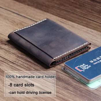 100% - ban Kézzel készített Vintage Valódi bőr kártya tartóját férfi pénztárca női táska hitel üzleti ügyben