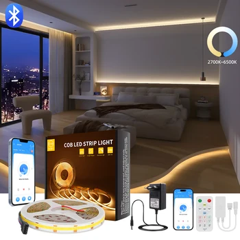 10M 2700K-6500K COB LED Szalag Bluetooth Nagy Sűrűségű Rugalmas Szabályozható RA90 LED Szalag Ház Dekoráció Világítás Intelligens Otthon