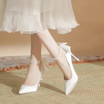 2023 Új Női Cipő Pillangó-csomót Női Magas Sarkú cipő Divat String Gyöngy Iroda, Karrier Szexi Hegyes Toe Sarkú Nők