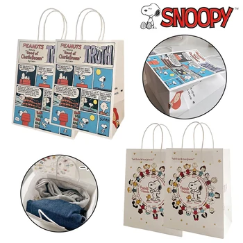 21x27cm 2DB Snoopy Rajzfilm Kraft Papír Táskák Anime Hordozható Adattároló Csomagolás Zsák Gyermekek Kétoldalas Papír Táska Születésnapi Ajándék