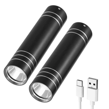 2db Mini Zseblámpa USB Újratölthető Szuper Fényes LED-es elemlámpa Zseblámpa Fénye az Outdoor Kemping Olvasás Kutya Gyaloglás