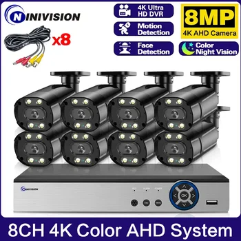 8 Csatornás CCTV DVR Kit 4K Színes éjjellátó AHD Biztonsági Kamera Rendszer Beállítása Szabadtéri Wateproof Videó Megfigyelő Rendszer Szett