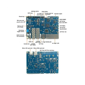 A Banán PI BPI-R3 MT7986 2G+8G EMMC Fejlesztési Tanács a 256G SSD+4G Modul+Ügyet+8XAntennas+hűtőborda+Teljesítmény EU-Csatlakozó