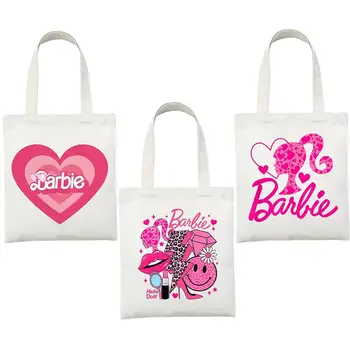 A Nők Aranyos Barbie Vászon Táska Anime Baba Nyomtatott Hordozható Bevásárló Táska Divat Nagy Kapacitású Strand Váll Tote Bags Ajándék