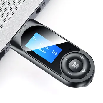 Autós Bluetooth 5.0 Adapter Vezeték nélküli Audio Adó-Vevő 3.5 AUX USB Dongle Kéz nélküli Hívás, LCD Kijelző PC Telefon