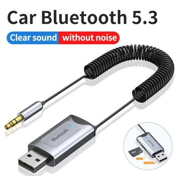 Autós Bluetooth 5.3 Sztereó Adapter Vezeték nélküli USB Adapter 3,5 mm Jack, AUX Audio Adapter Mikrofon a Kihangosító Hívás & TF Kártya Foglalat
