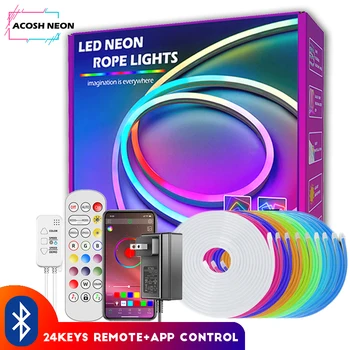 Bluetooth LED Neon Fények, a Zene Fordította: 10m/32.8 ft RGB LED Szalag Világítás 12V Csíkok, LED-es Neon A Haza Hálószoba Játék