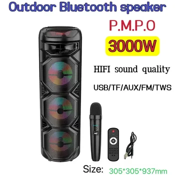 Caixa De som 3000W Magas Fogyasztású Bluetooth Hangszóró 12 Inch Kültéri Hordozható Mélynyomó 3D Sztereó Surround Hangzás Oszlop Music Center