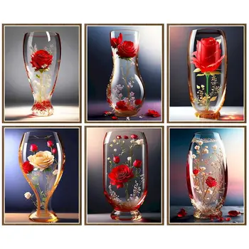 CHENISTORY DIY Képek Száma Üveg Rose Készletek lakberendezés Festés Számok Rajz, Vászon HandPainted Art Ajándék