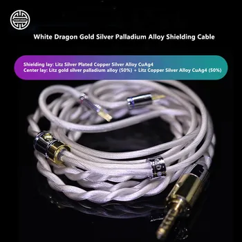 HAKUGEI Fehér Sárkány Fülhallgató frissítés kábel 2Pin 0.78 mm MMCX arany, ezüst-palládium ötvözet árnyékolás réz hibrid kábel