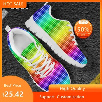 HYCOOL Forró Értékesítési Sport Cipő Szivárvány Színű Minta 3D Nyomtatott Nők Lélegző Mesh Csipke Cipő Kényelmes Sétára Alkalmi Lábbeli