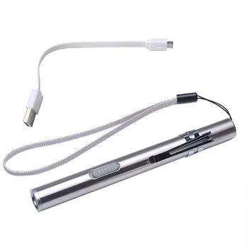LED-es Elemlámpa Pocket Mini Fény Taktikai Kulcstartó Hordozható Fáklya Lámpa USB Újratölthető Rozsdamentes Acél Vízálló Vaku
