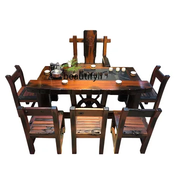 Régi Hajó Fa Asztal-Szék Beállítása Egyszerű, Tömör Fából Készült Tea Asztal Új Kínai Stílusú Nappali Buborék Asztal-Szék Szett