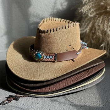 Széles Karimájú Western Cowboy Kalap Lélegző Úriember Sapka Nyári Szünet Dekorok Hegymászás, Kalap, Régi Kalap Úr