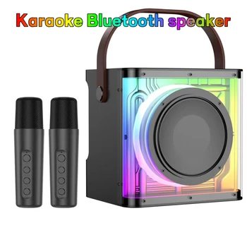 Színes, átlátszó világító karaoke mikrofon, beépített kültéri hordozható Bluetooth hangszóró, haza fél caixa de som