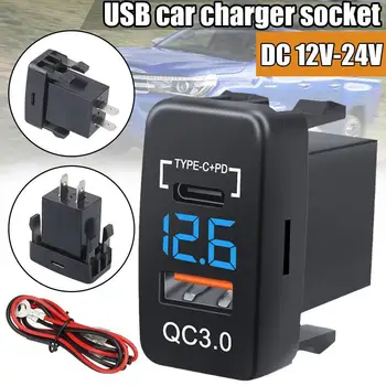 USB Autós Töltő Aljzat 12V-24V-os C-Típusú PD QC3.0 Port Voltmérő Dual USB-csatlakozó, Digitális Kijelző RVS Motoros Autó