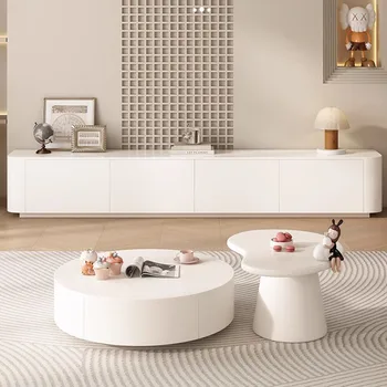 Világos, Kerek Oldalon Dohányzóasztal Modern, Egyszerű, Esztétikus, Minimalista Design Dohányzóasztal Fehér Alacsony Mesa Auxiliar Szalon Bútorok