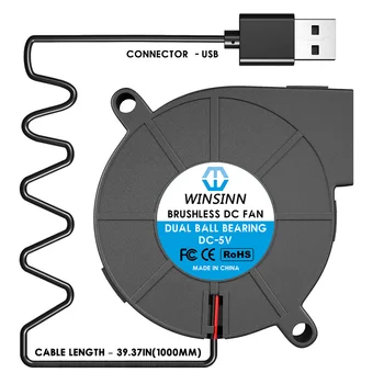 WINSINN 5015 50mm Ventillátor USB 5V 12V 24V 1 Méter , 3D-s Nyomtató Micro Fúvó Hidraulikus / Dual golyóscsapágy, Hűtés 50x15mm