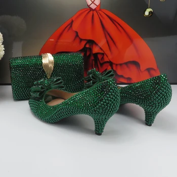 Zöld Kristály, Esküvői cipő, táska Szett Nők Vékony Sarok Menyasszonyi Esküvői Buli Este cipő, Magas Szivattyúk Peep Toe Női Cipő Nő