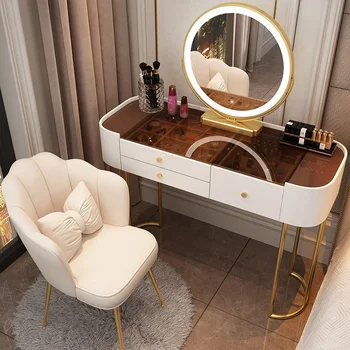 Északi Fény Luxus Smink Asztal Tea fésülködő Asztal LED Tükör Hálószoba Hiúság Kabinet Mesitas De Noche Ipari Bútorok