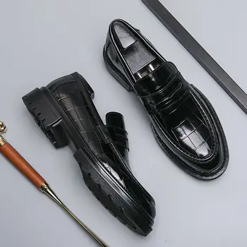 Új Fekete Naplopók Férfiak Geometriai Mintás Bőr Cipő Lélegző Slip-On Szilárd Alkalmi Cipő, Kézzel Készített Cipő Méret 38-46 B320